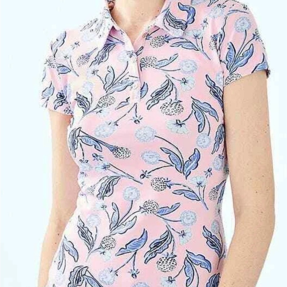 LILLY PULITZER Pink Tropics Tint Par Tee Time Polo Shirt SIZE XL UPF 50+